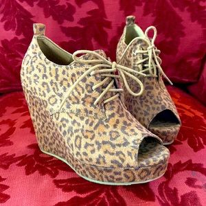 Leopard Wedge Boots (size 6)